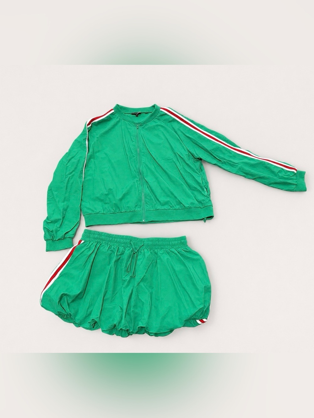 Fashion Nova Sporty Bubble Hem Skirt Set Kelly Green XL Jacket + Mini Skirt